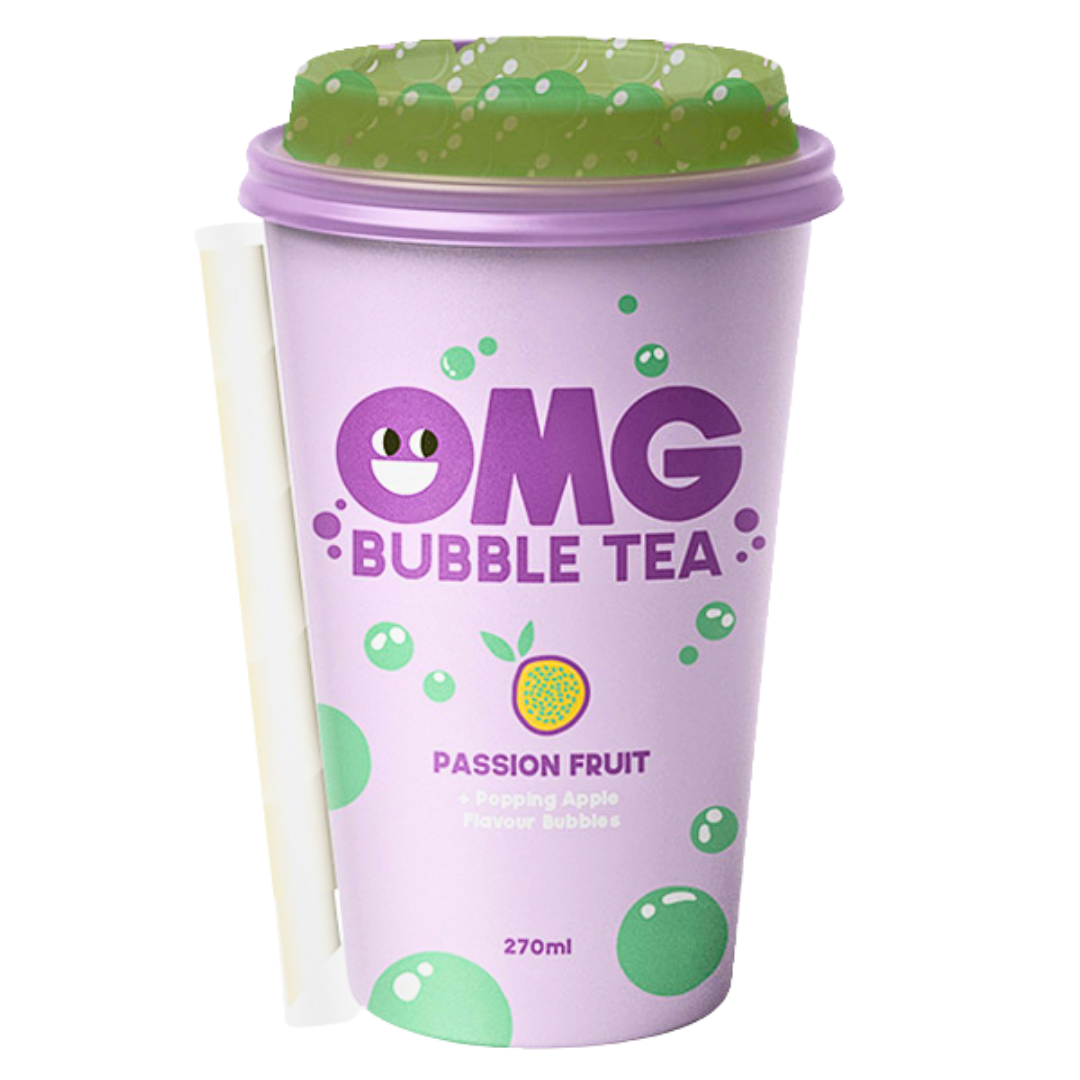OMG Bubble Tea Passion Fruit With Popping Apple Flavour Bubbles