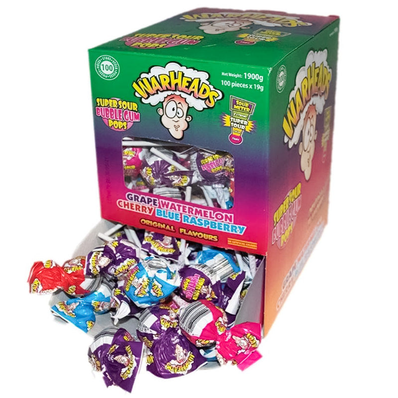 warheads super sour bubblegum pops 22x 105g