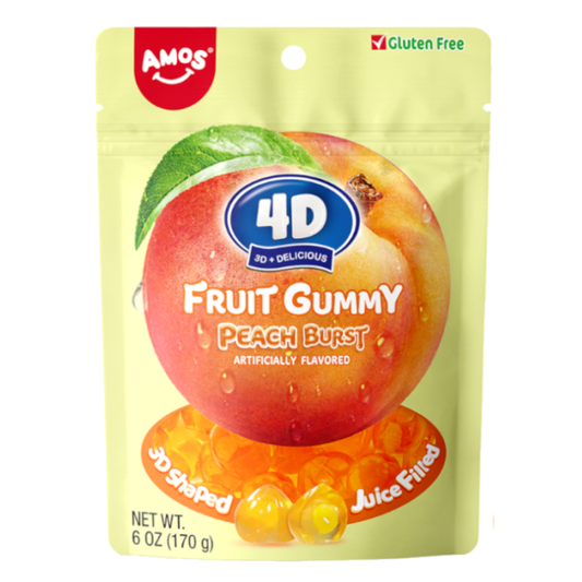 4d Amos Fruit Gummy Peach Burst Flavour 6oz USA (12x170g)