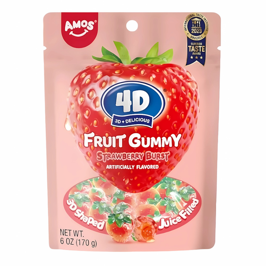 4d Amos Fruit Gummy  Strawberry Burst Flavour  6oz USA (12x170g)