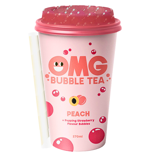 OMG Bubble Tea Peach  With Popping Strawberry  Flavour Bubbles