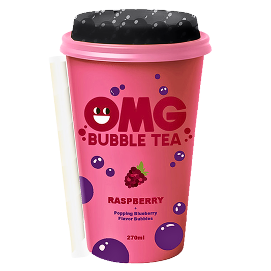 OMG Bubble Tea  Raspberry With Popping  Blueberry Flavour Bubbles  (10x270ml)