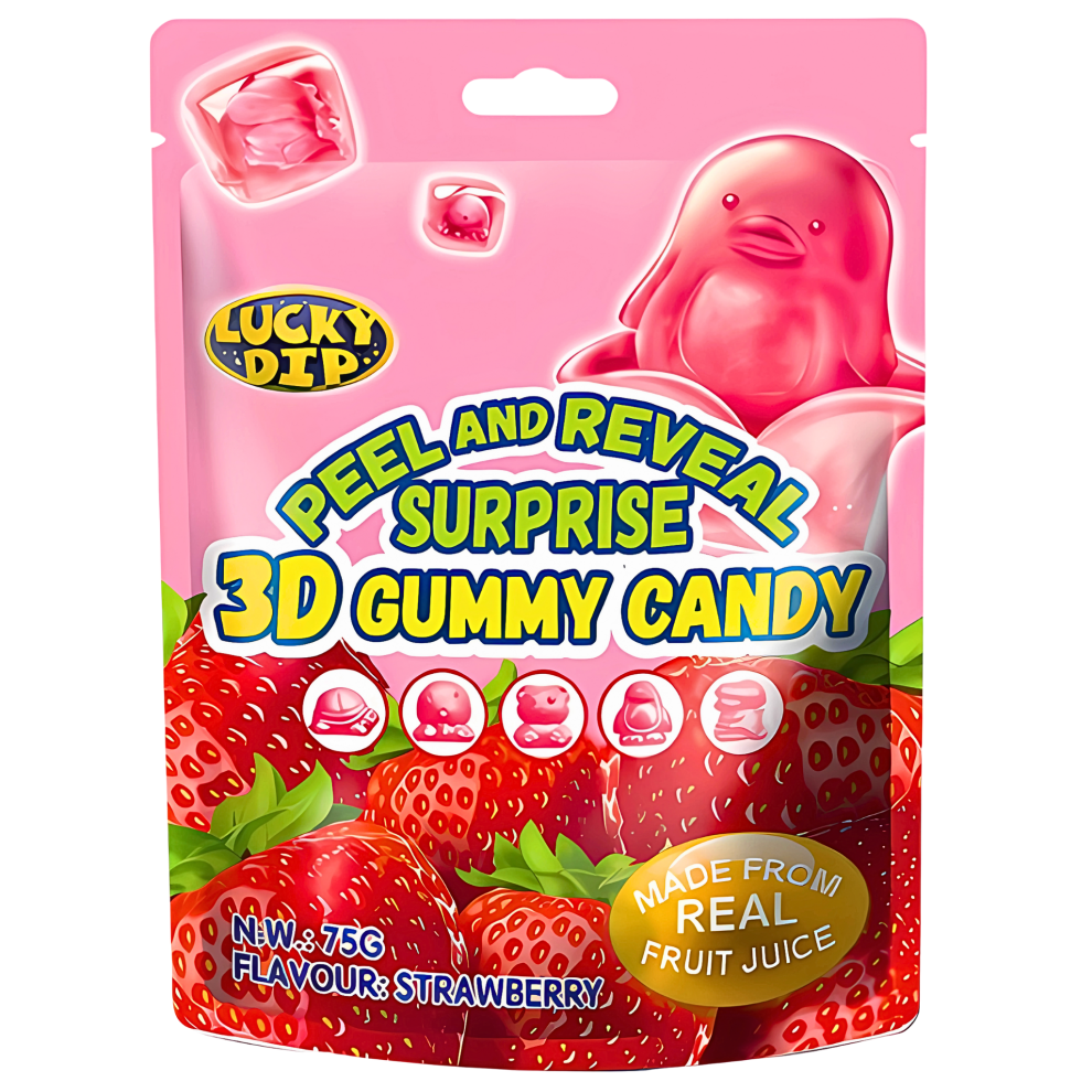 Peel & Reveal Surprise 3D Gummy Candy Strawberry Flavour (10 x 75g)